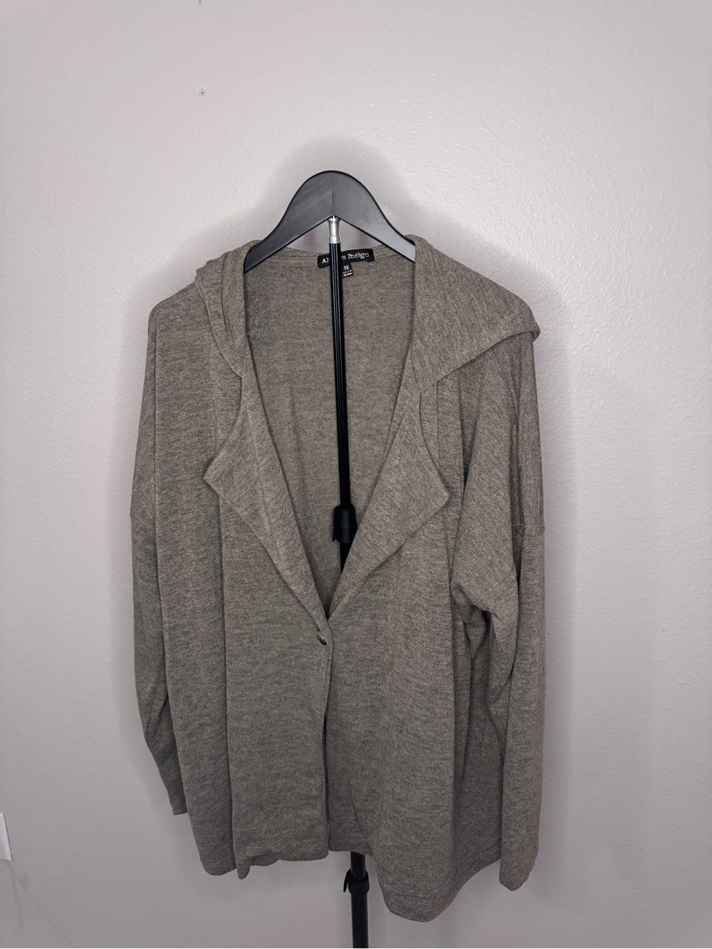 Cozy Hooded Open-Front Cardigan Sweater in Heather Taupe